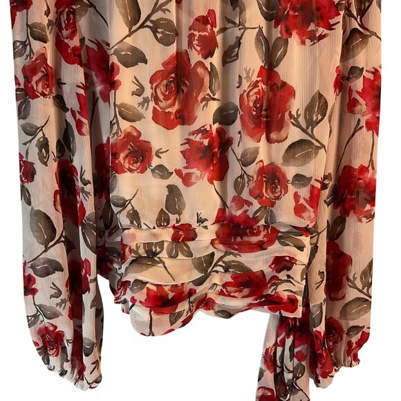White House Black Market Rose Floral Sheer Blouse Top Lined Cami Ruched Waist - Picture 3 of 8